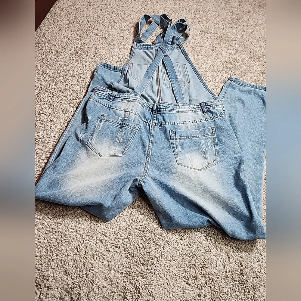 Ci Sono Womens Distressed Denim Overalls Size Small Light Wash Country Punk - Picture 11 of 11